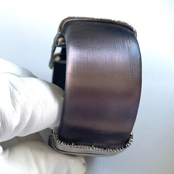 ALEXIS BITTAR • NEW Modern Lucite Oxidized Silver Checkerboard Hinged Bracelet - Picture 9 of 16